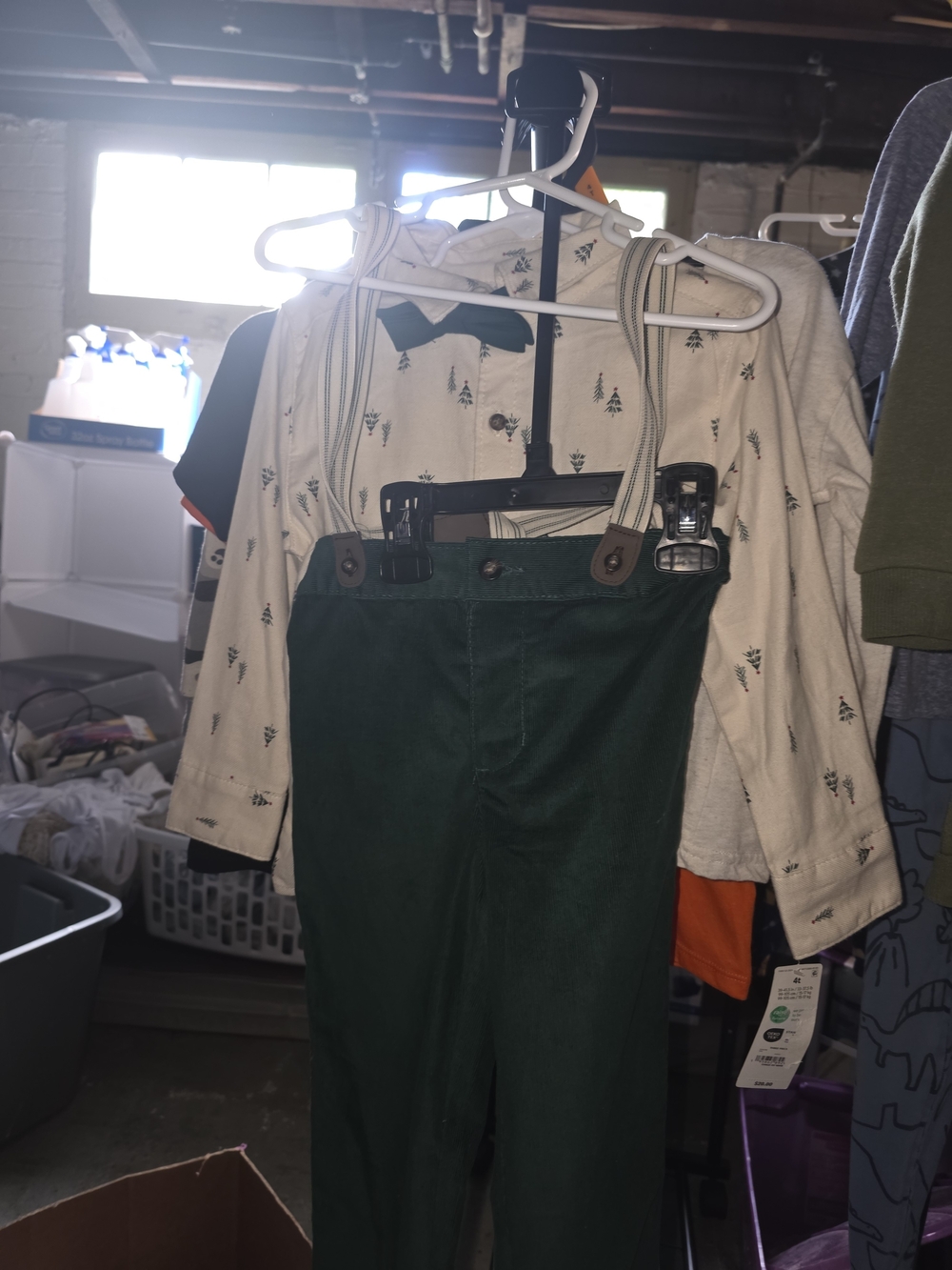 Carters Dark Green Dress Pants with Buttoned Suspenders